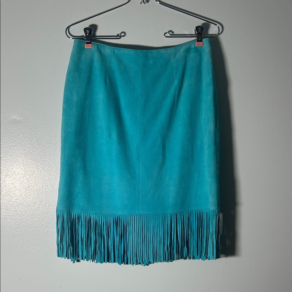 Vintage Turquoise Fringe Pencil Skirt